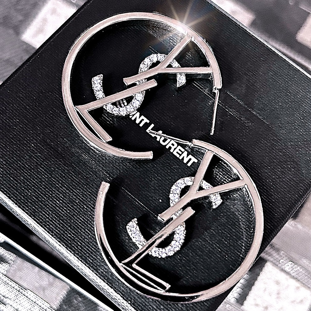 Authentic YSL Monogram Hoop Earring Set - Picture 6 of 12